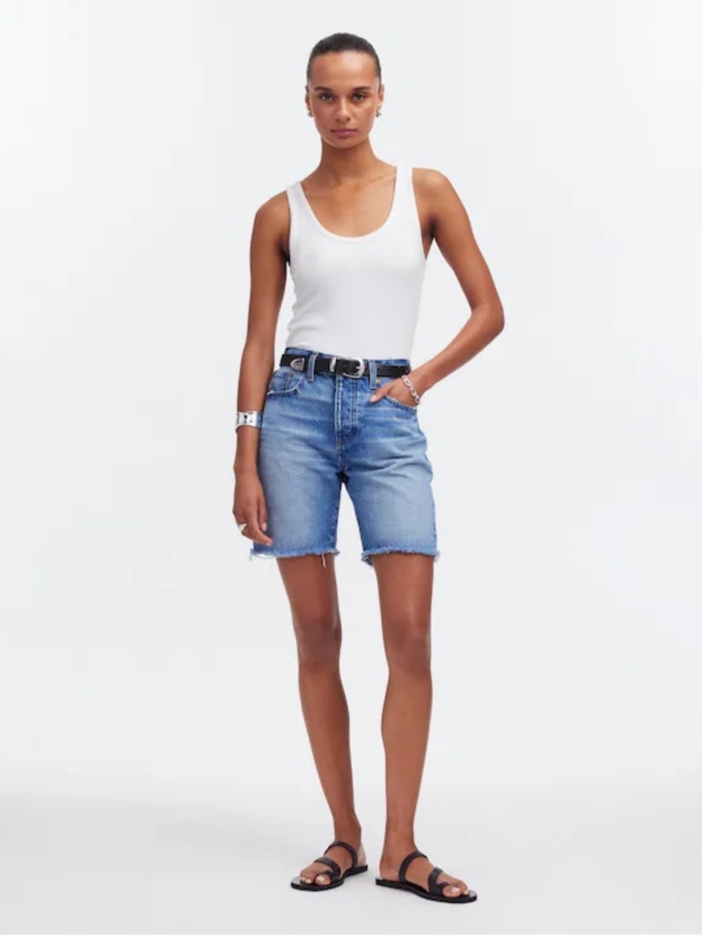 NWOT Madewell Long Denim Shorts Raw Hem